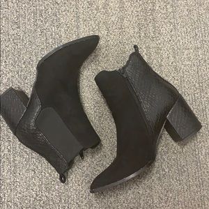 Suede and croc skin ankle boots